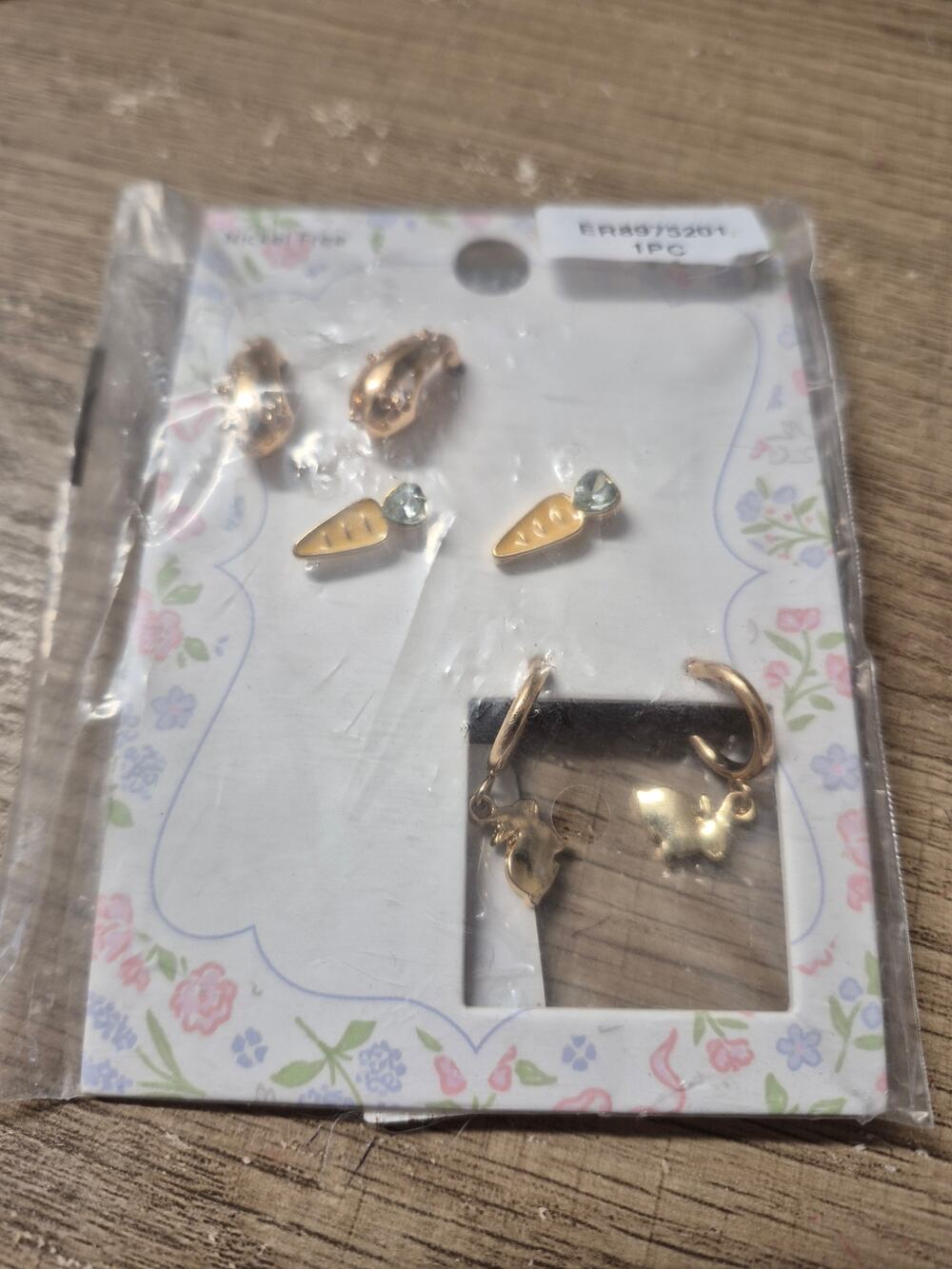Target 3 Piece Easter-Themed Earring Set Carrots Studs Bunny Hoops Flower Hoops